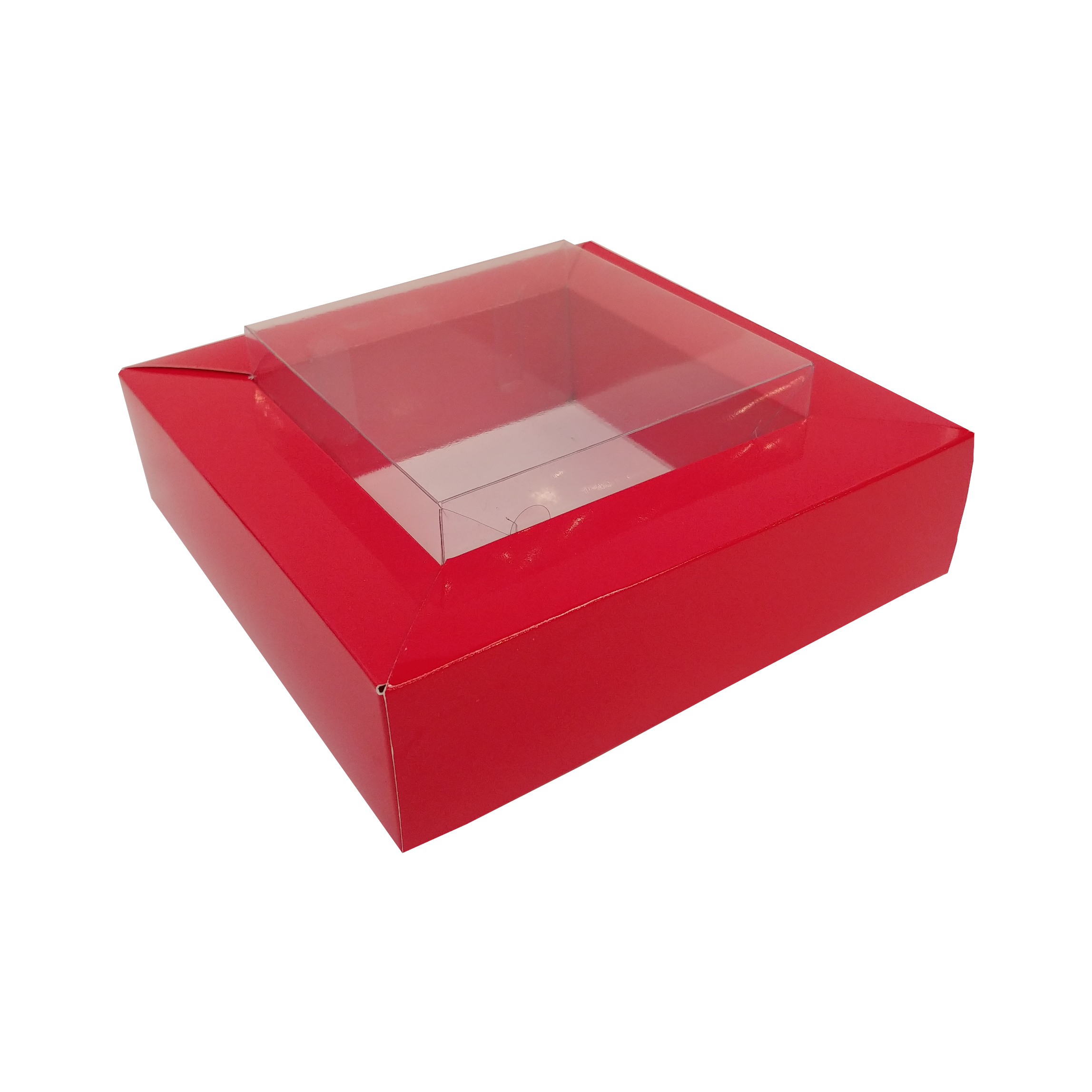 Scatola rossa coperchio trasparente 17x17cm pezzo singolo