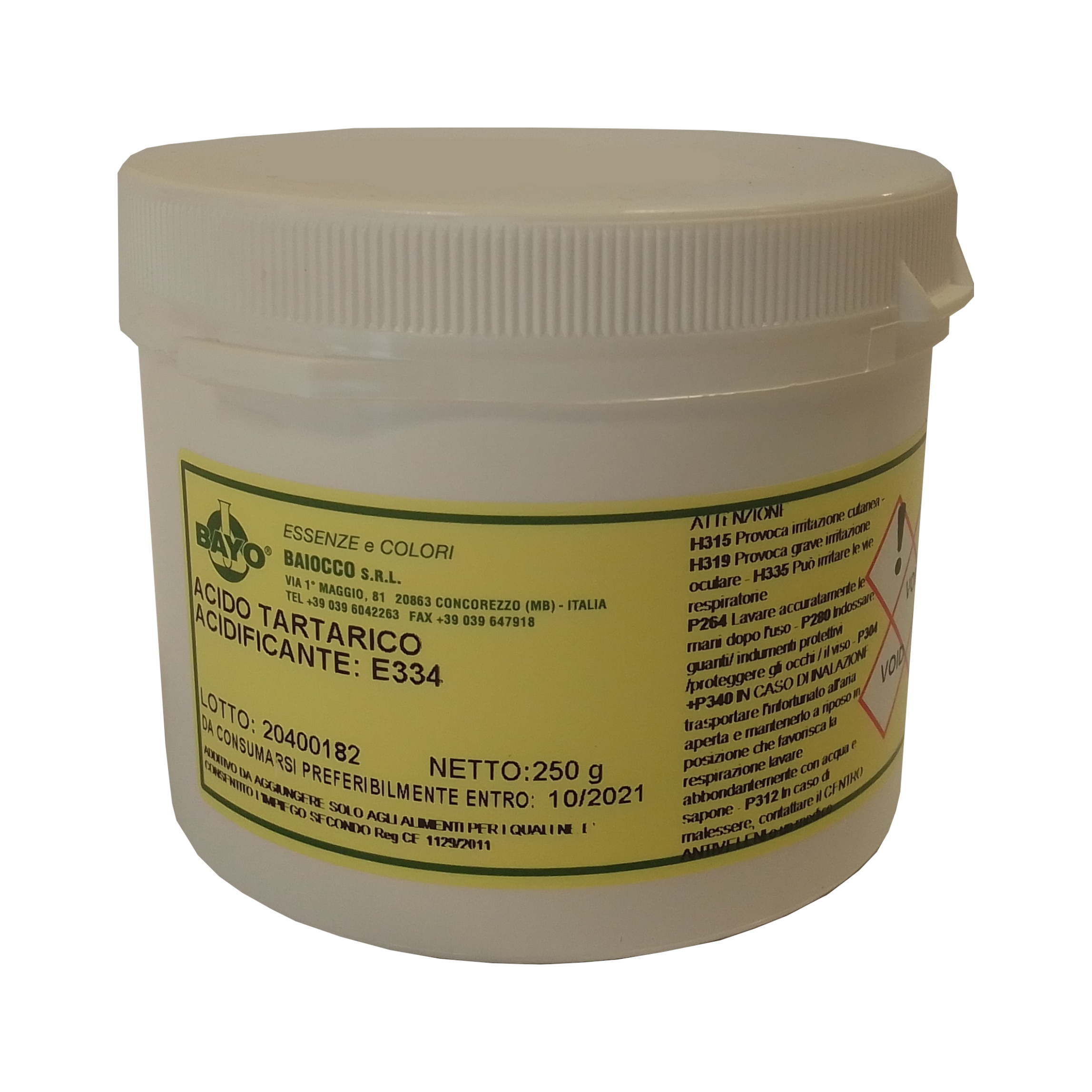 Acido tartarico acidificante E334 barattolo da 250g