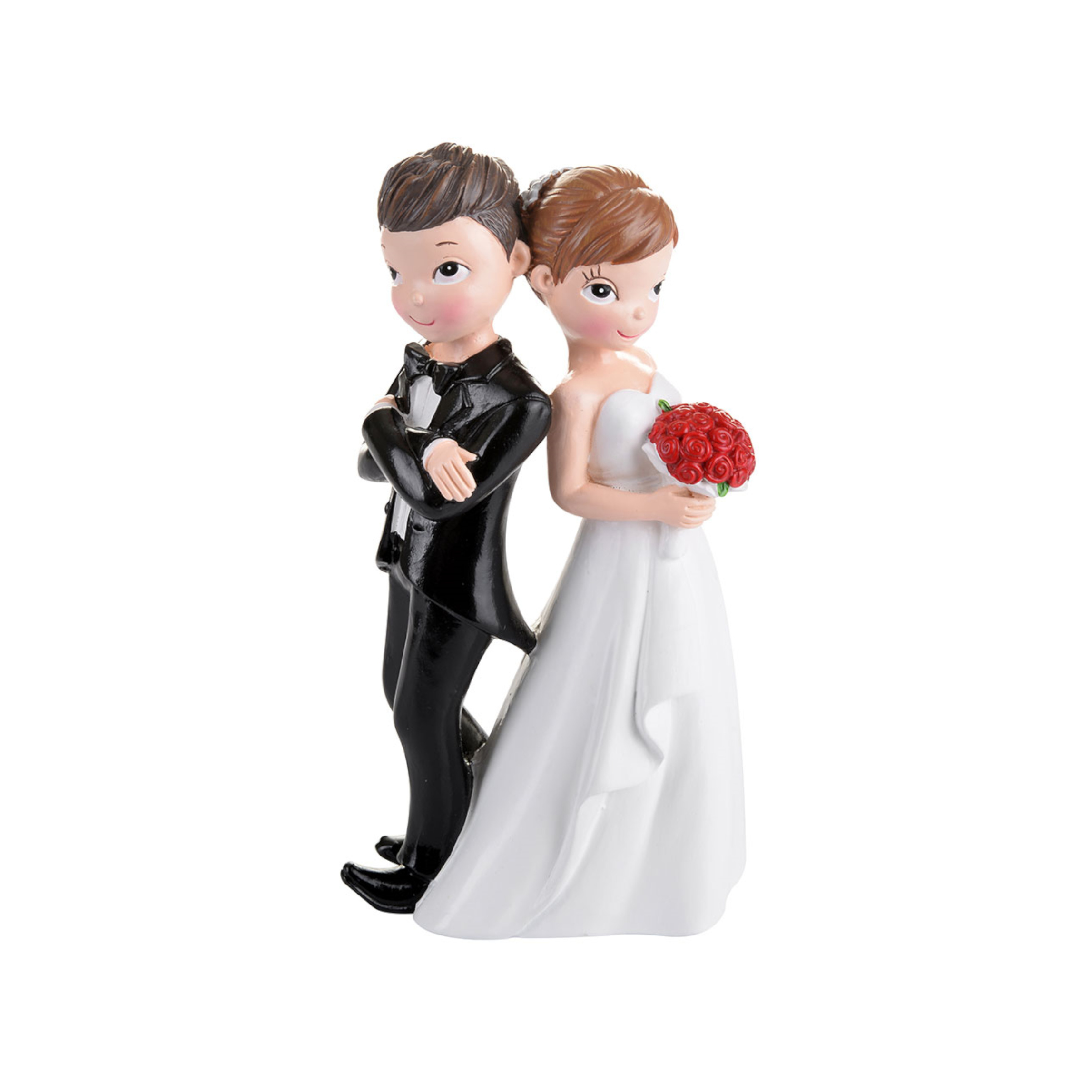 Sposi in posa in resina con bouquet H155mm pezzo singolo